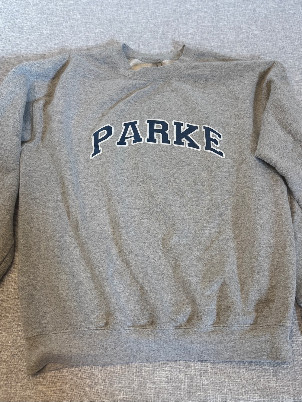 Gray Crewneck Sweatshirt with Navy Lettering- medium